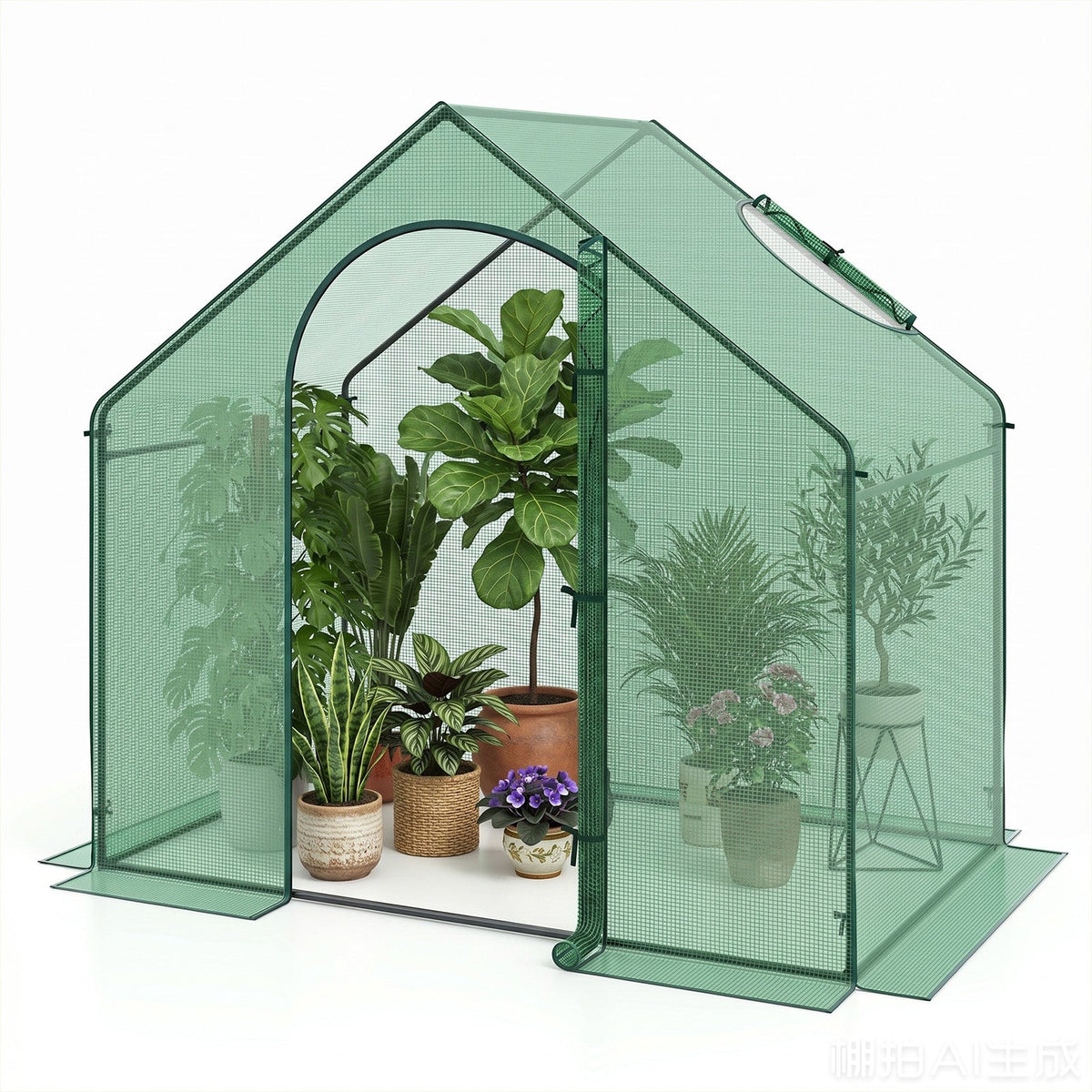 Lucktree 6x3x5.5 FT Mini Walk-in Greenhouse, with Roll-up Zippered Door & Window, Overlong PE Cover