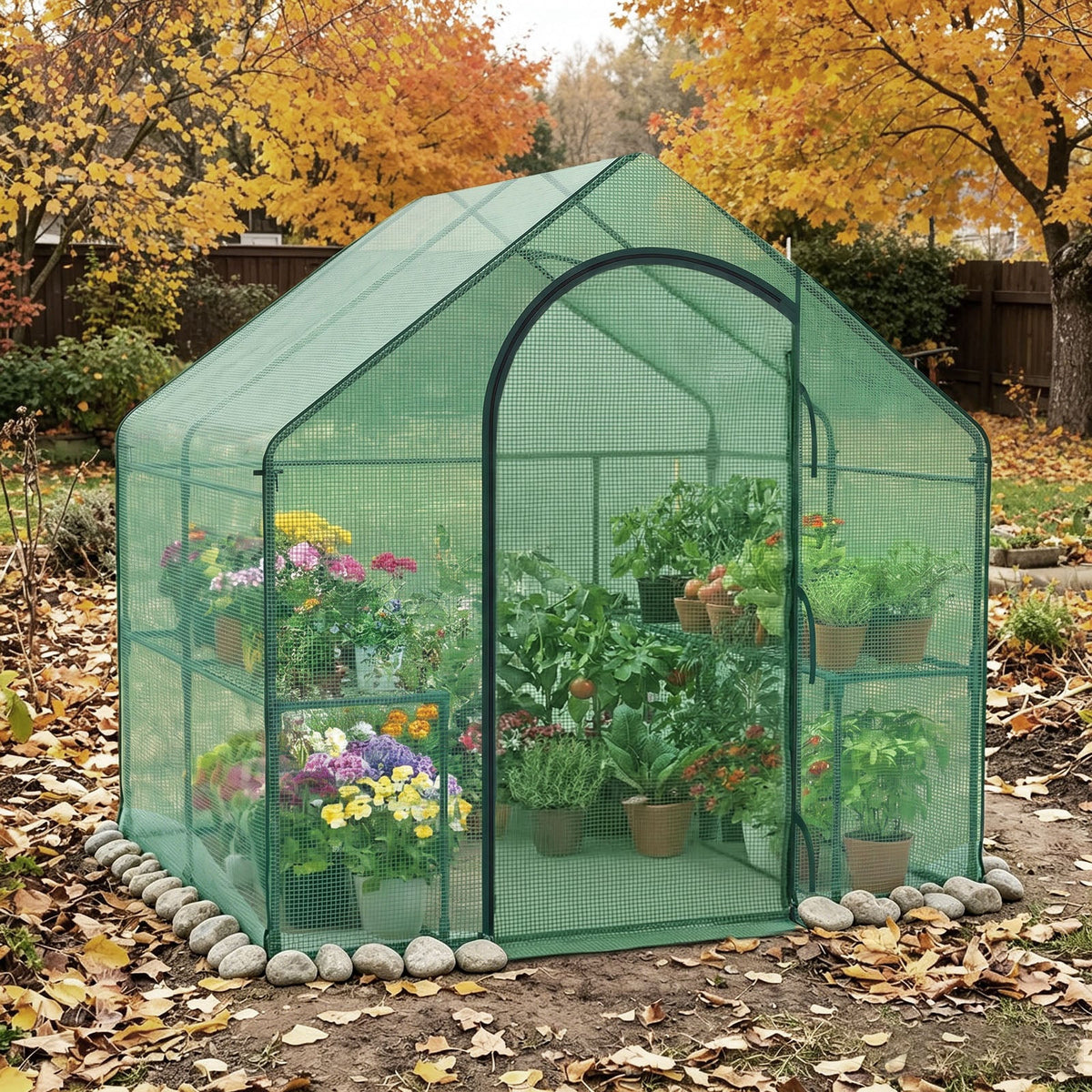 Lucktree 6x3x5.5 FT Mini Walk-in Greenhouse, with Roll-up Zippered Door & Window, Overlong PE Cover