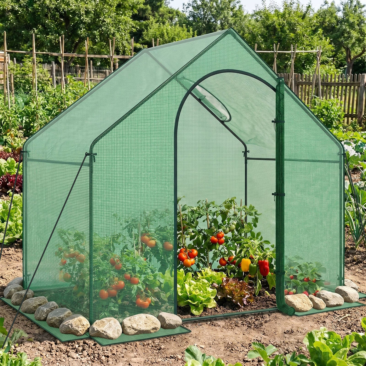 Lucktree 6x3x5.5 FT Mini Walk-in Greenhouse, with Roll-up Zippered Door & Window, Overlong PE Cover