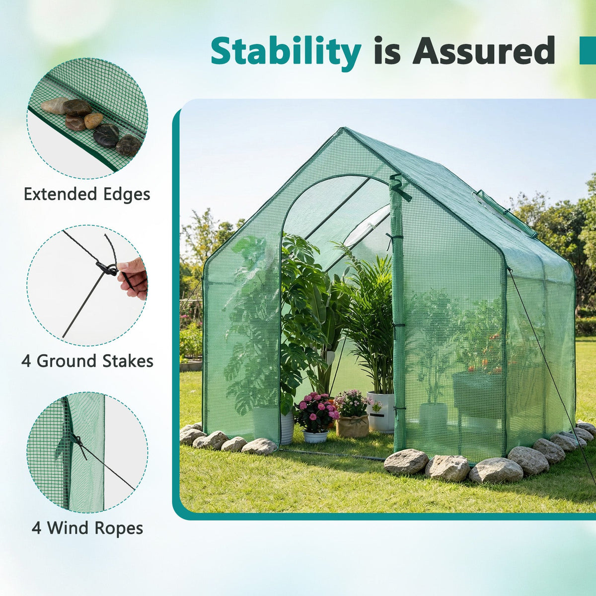 Lucktree 6x3x5.5 FT Mini Walk-in Greenhouse, with Roll-up Zippered Door & Window, Overlong PE Cover