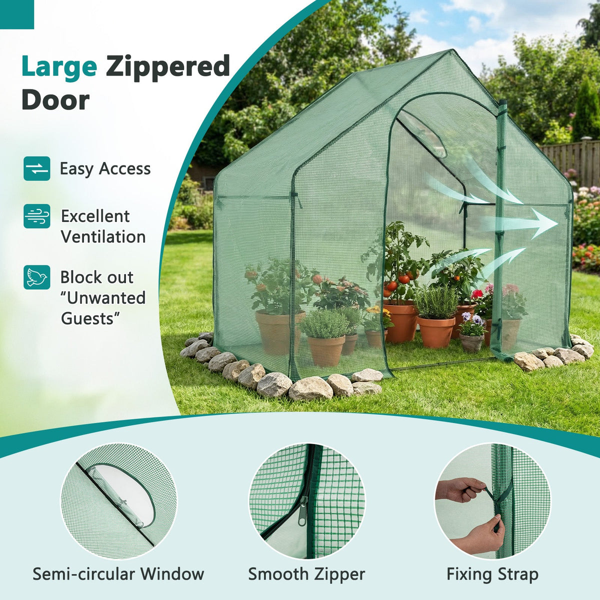 Lucktree 6x3x5.5 FT Mini Walk-in Greenhouse, with Roll-up Zippered Door & Window, Overlong PE Cover