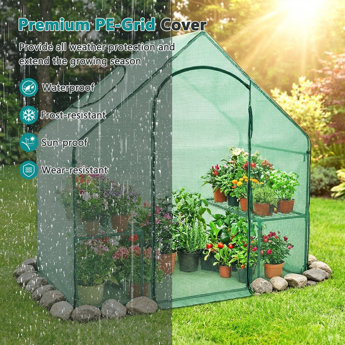 Lucktree 6x3x5.5 FT Mini Walk-in Greenhouse, with Roll-up Zippered Door & Window, Overlong PE Cover