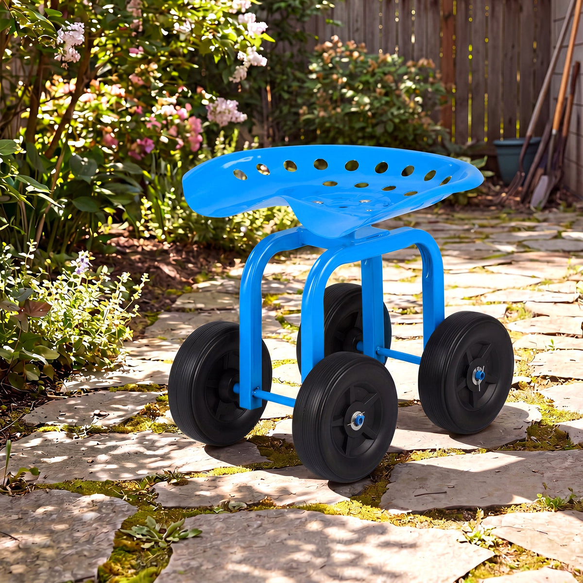 Lucktree Garden Cart, Rolling Workseat with 4 Wheels, Garden Stool 360-degree Swivel Work Seat & Adjustable Heigh