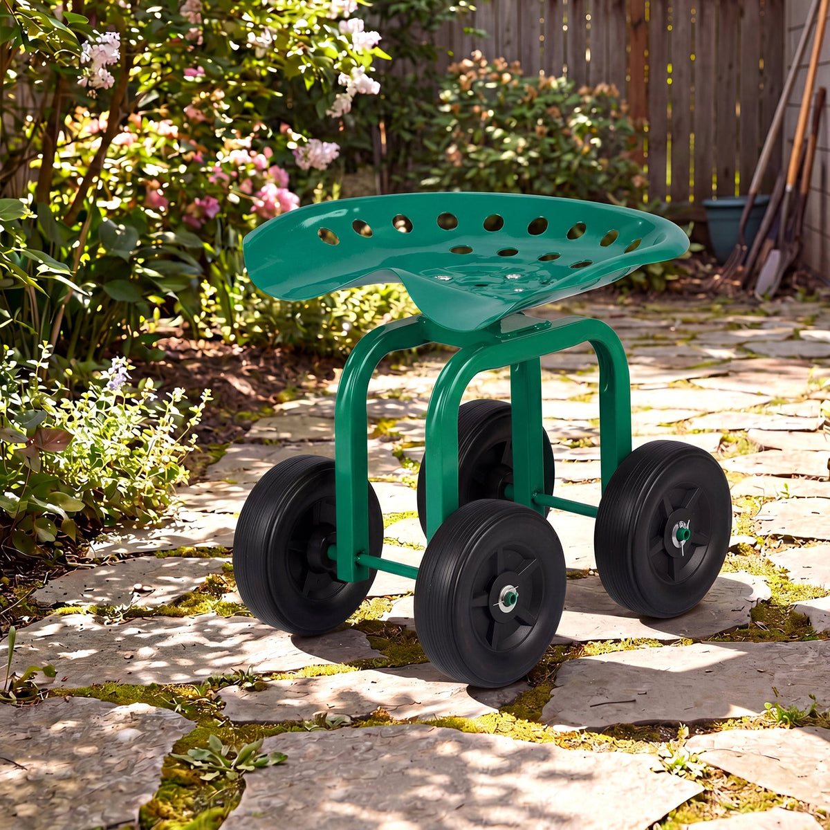 Lucktree Garden Cart, Rolling Workseat with 4 Wheels, Garden Stool 360-degree Swivel Work Seat & Adjustable Heigh