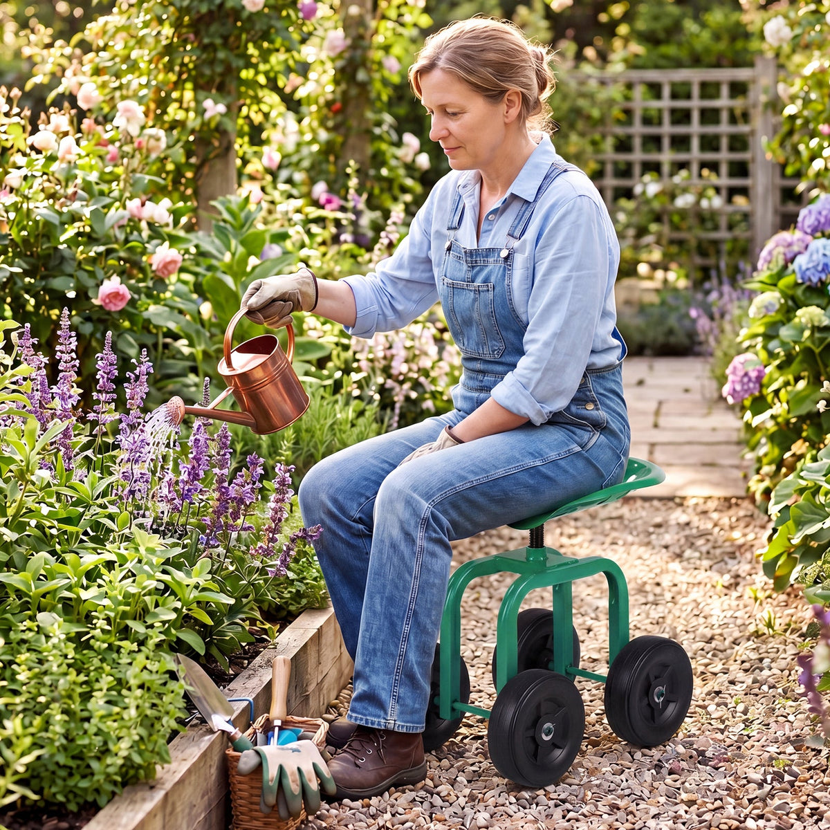 Lucktree Garden Cart, Rolling Workseat with 4 Wheels, Garden Stool 360-degree Swivel Work Seat & Adjustable Heigh