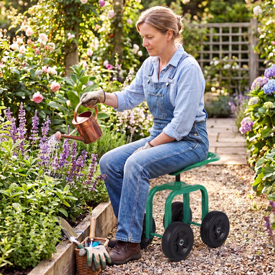 Lucktree Garden Cart, Rolling Workseat with 4 Wheels, Garden Stool 360-degree Swivel Work Seat & Adjustable Heigh