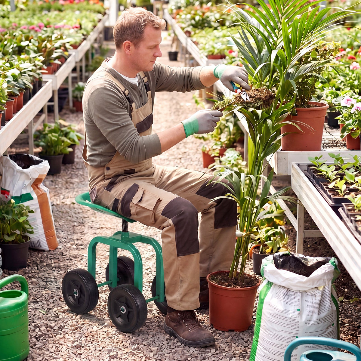 Lucktree Garden Cart, Rolling Workseat with 4 Wheels, Garden Stool 360-degree Swivel Work Seat & Adjustable Heigh