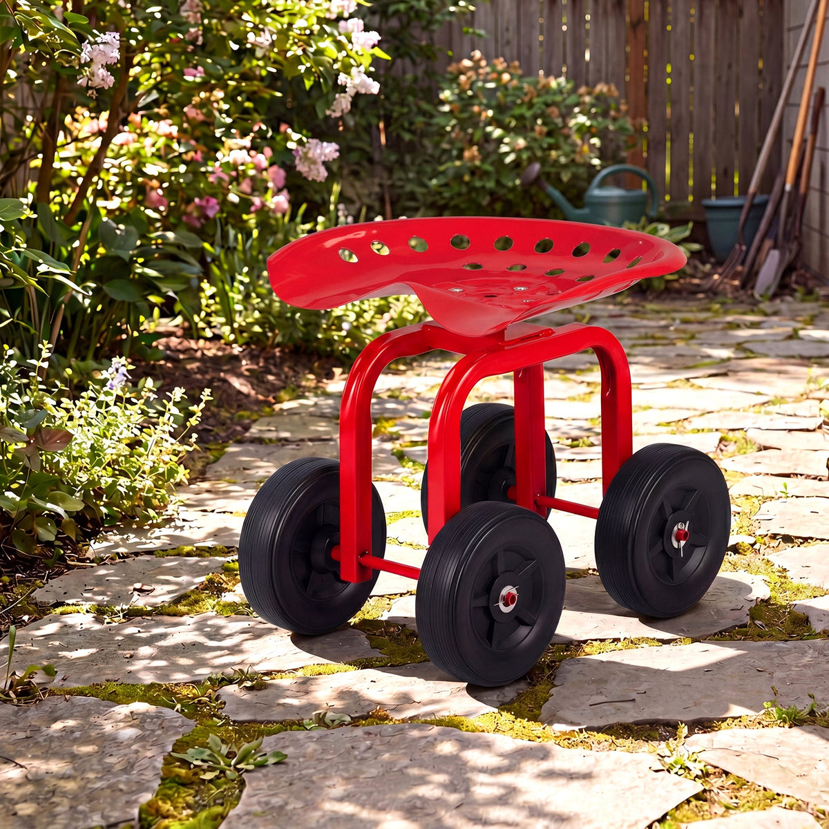 Lucktree Garden Cart, Rolling Workseat with 4 Wheels, Garden Stool 360-degree Swivel Work Seat & Adjustable Heigh