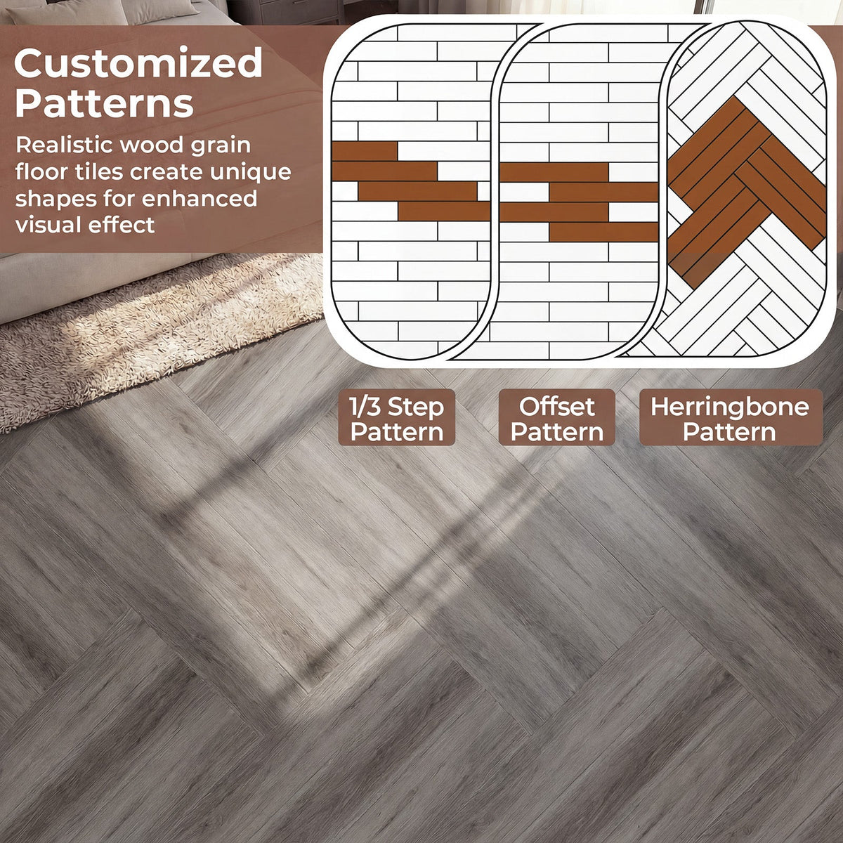 Lucktree 24/48-Pack Vinyl Flooring Planks 36" x 6", 36/72 Sq.Ft