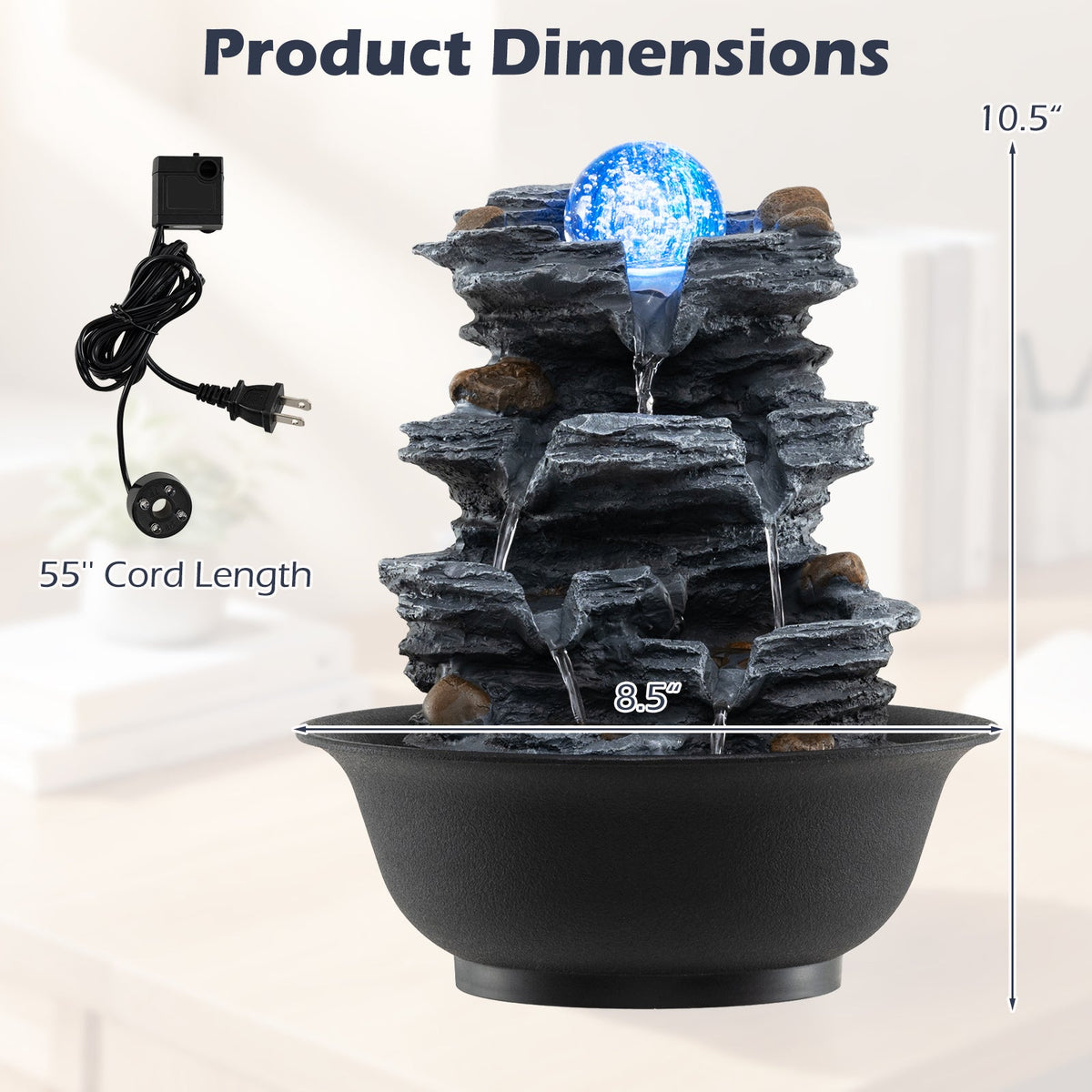 Lucktree Tabletop Water Fountain with LED Lights