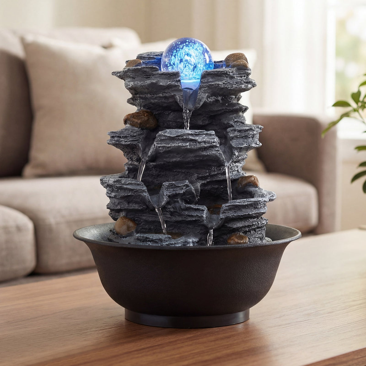 Lucktree Tabletop Water Fountain with LED Lights