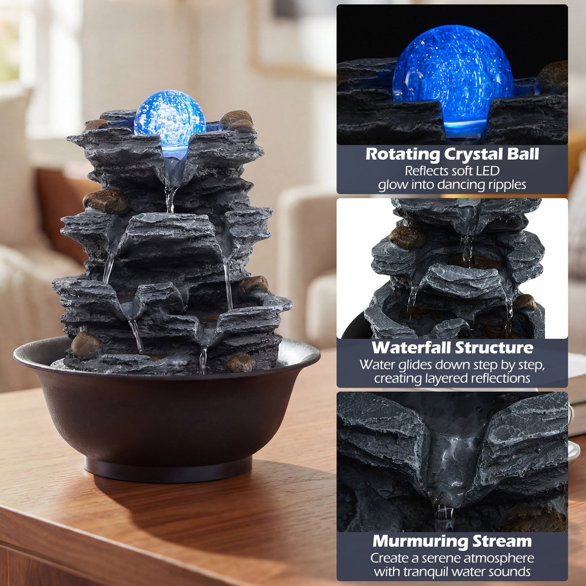 Lucktree Tabletop Water Fountain with LED Lights