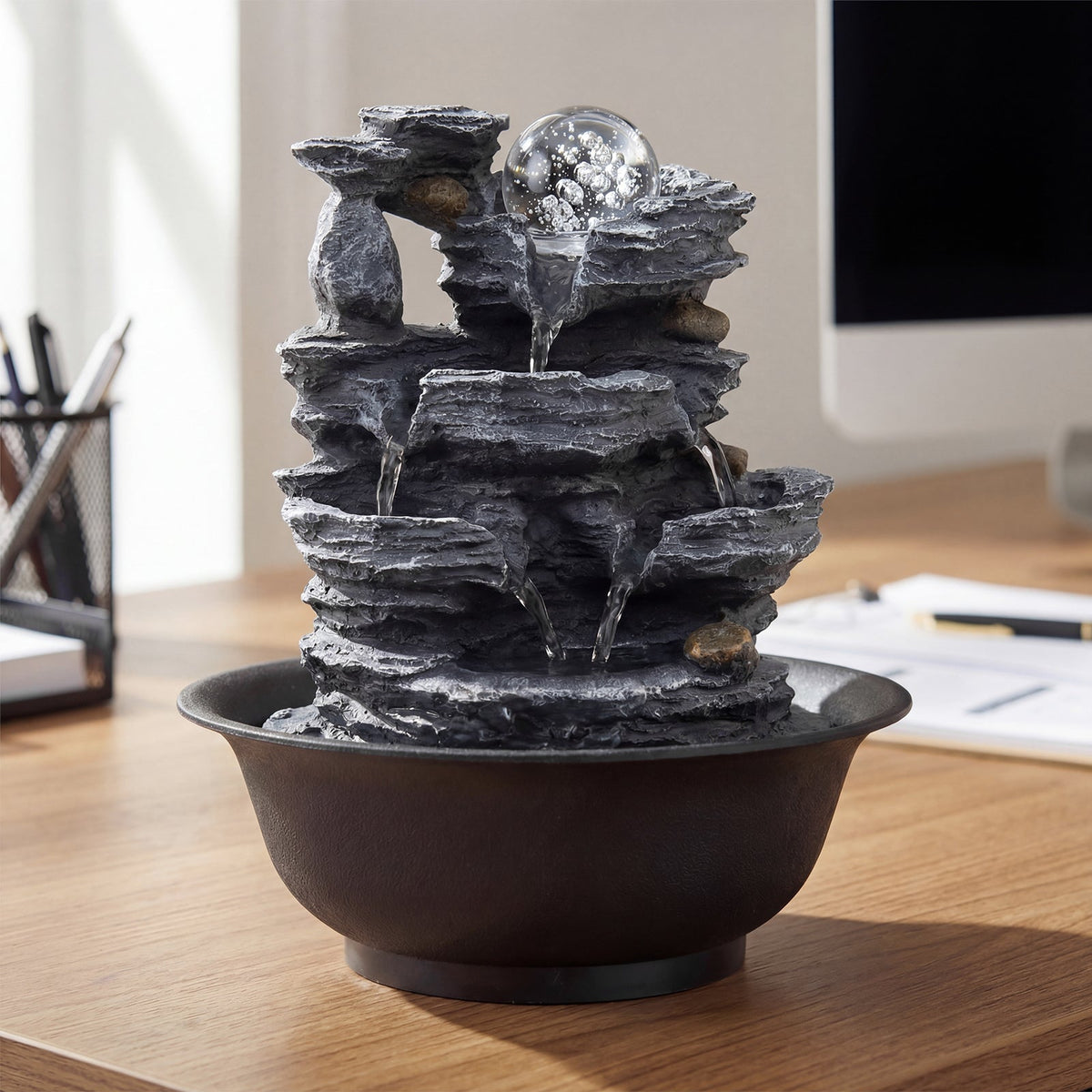 Lucktree Tabletop Water Fountain with LED Lights