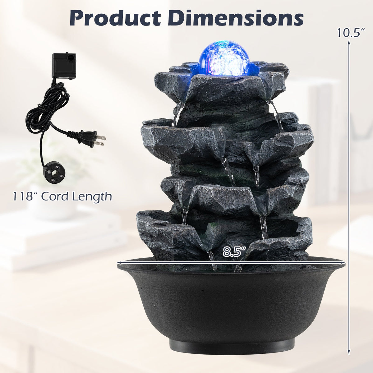 Lucktree Tabletop Water Fountain with LED Lights