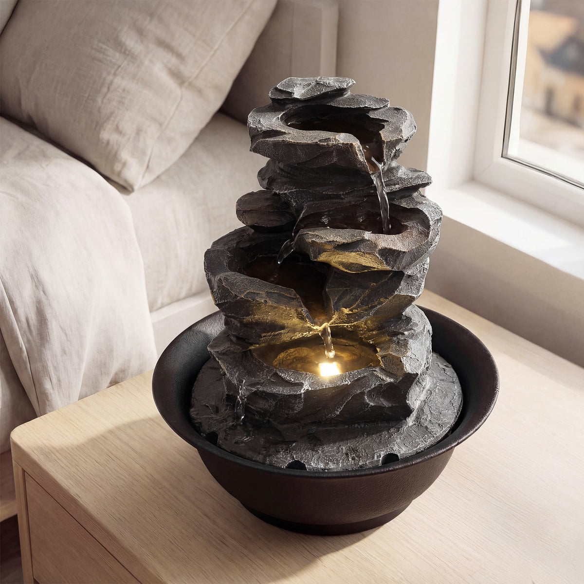 Lucktree Tabletop Water Fountain with LED Lights