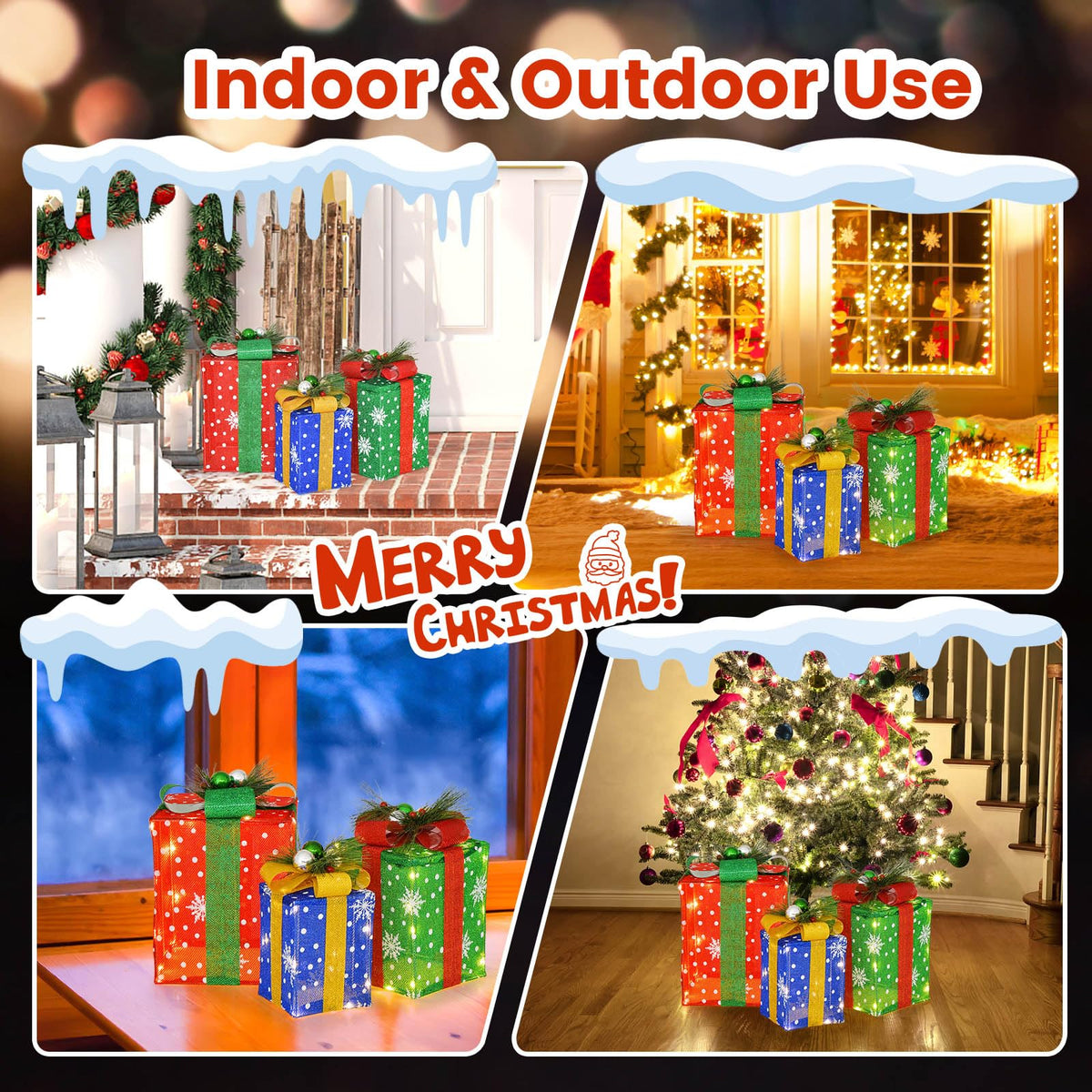 Lucktree Set of 3 Lighted Christmas Boxes Decoration, Lighted Present Boxes Set with Exquisite Boxes