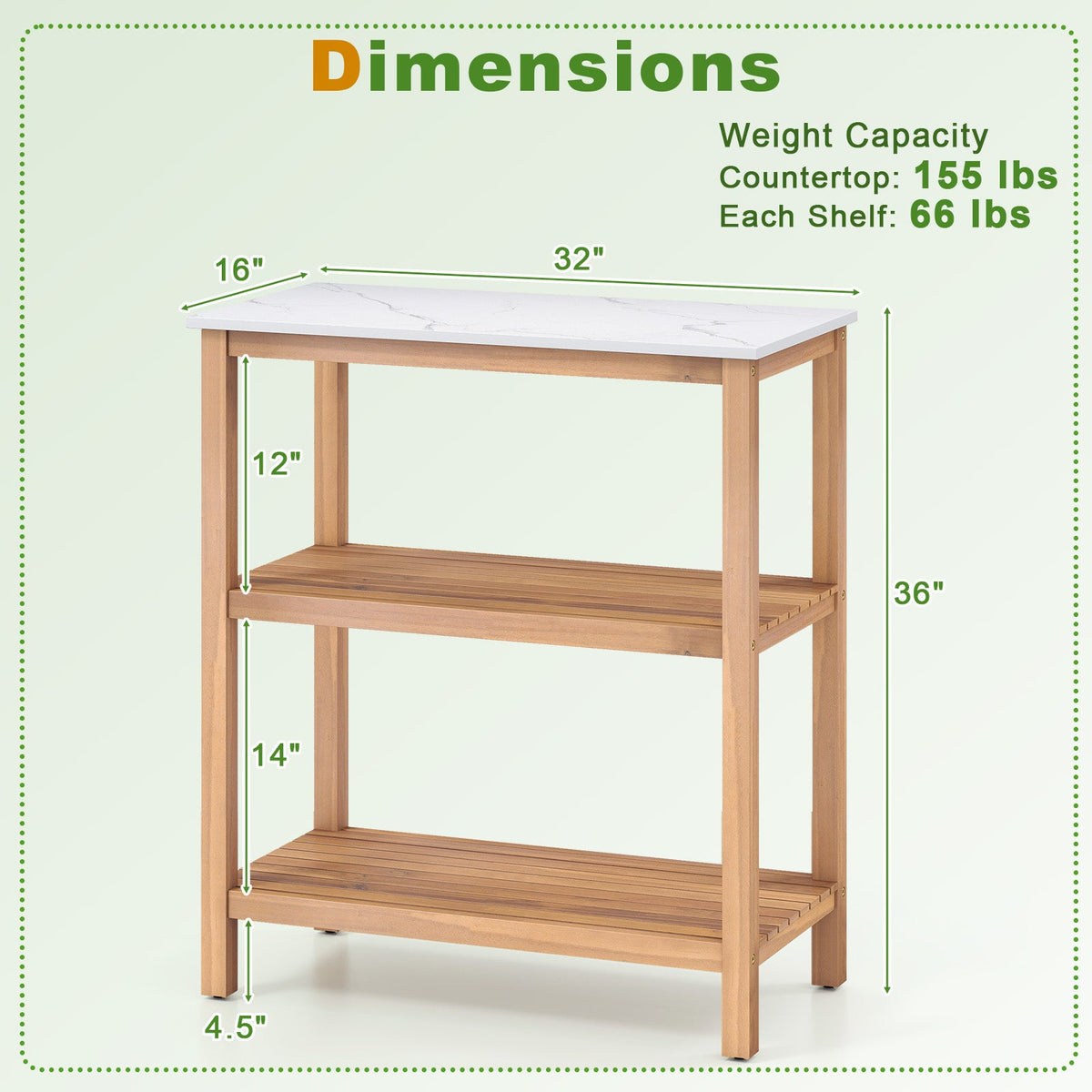 Lucktree 3 Tier Outdoor Potting Bench with Faux Marble Tabletop
