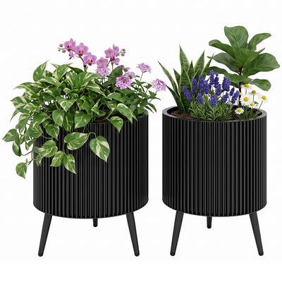 Lucktree Set of 2 Flower Pots with Stand with Drainage Holes