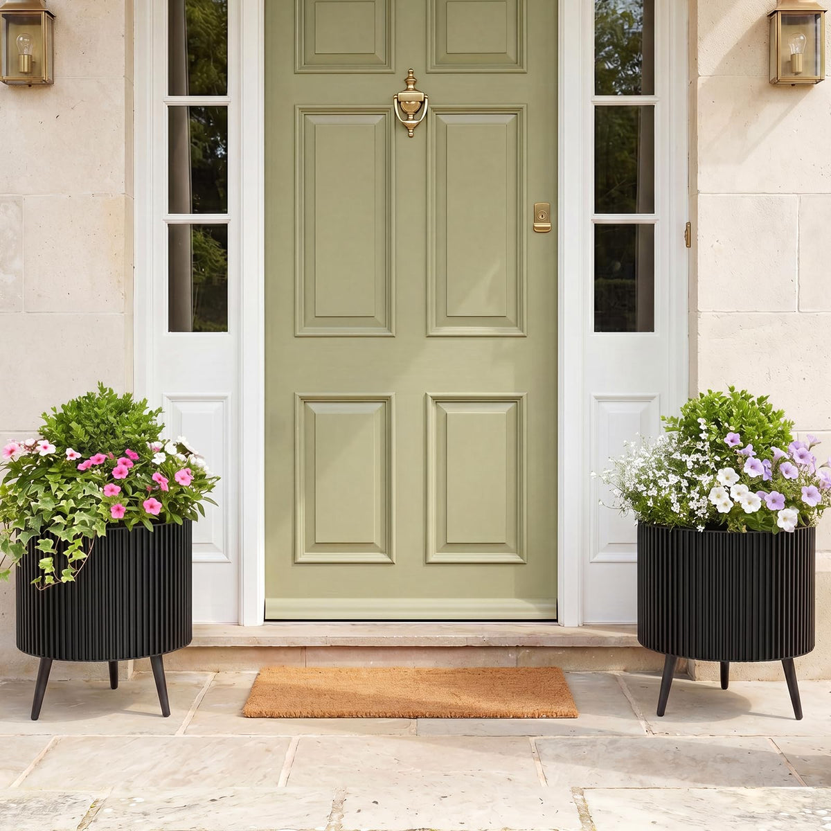 Lucktree Set of 2 Flower Pots with Stand with Drainage Holes