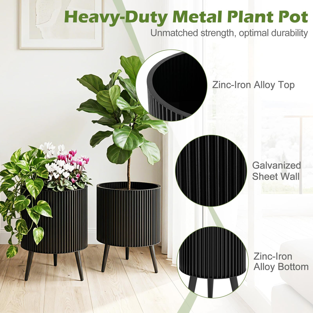 Lucktree Set of 2 Flower Pots with Stand with Drainage Holes