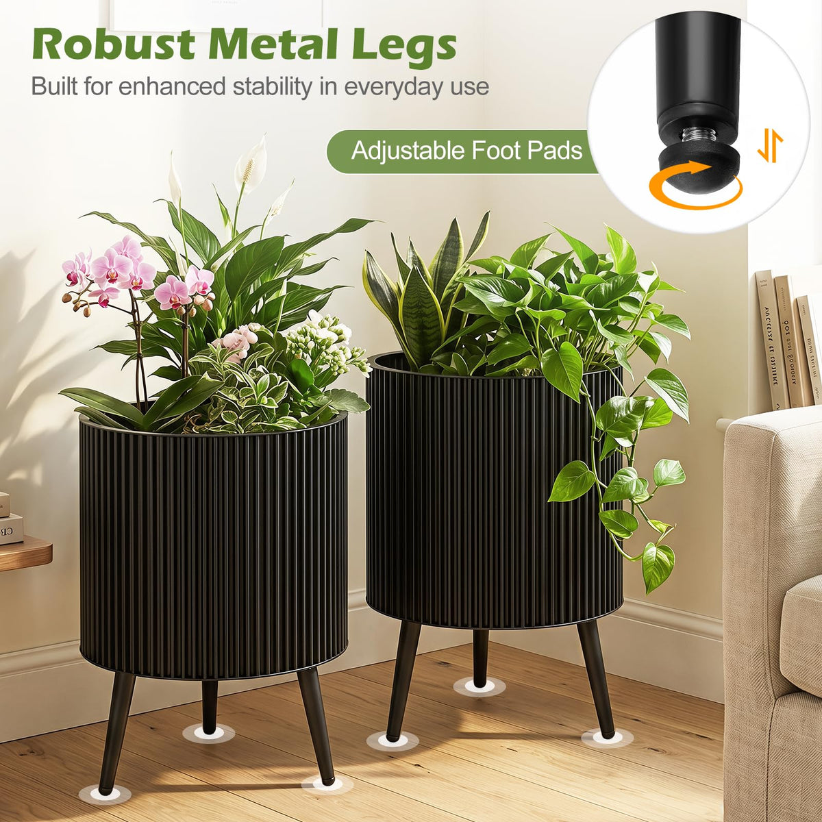 Lucktree Set of 2 Flower Pots with Stand with Drainage Holes