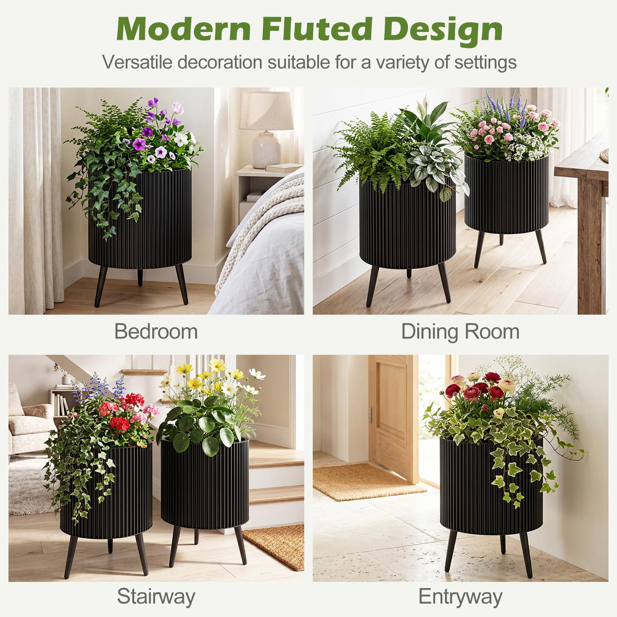 Lucktree Set of 2 Flower Pots with Stand with Drainage Holes