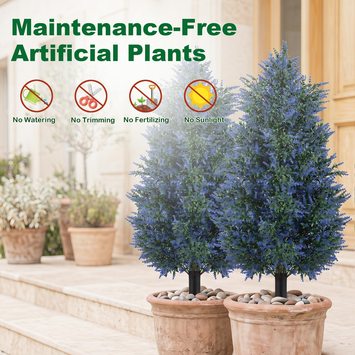 Lucktree 2 Pack Artificial Lavender/Cypress Topiary Trees with Ground Spikes