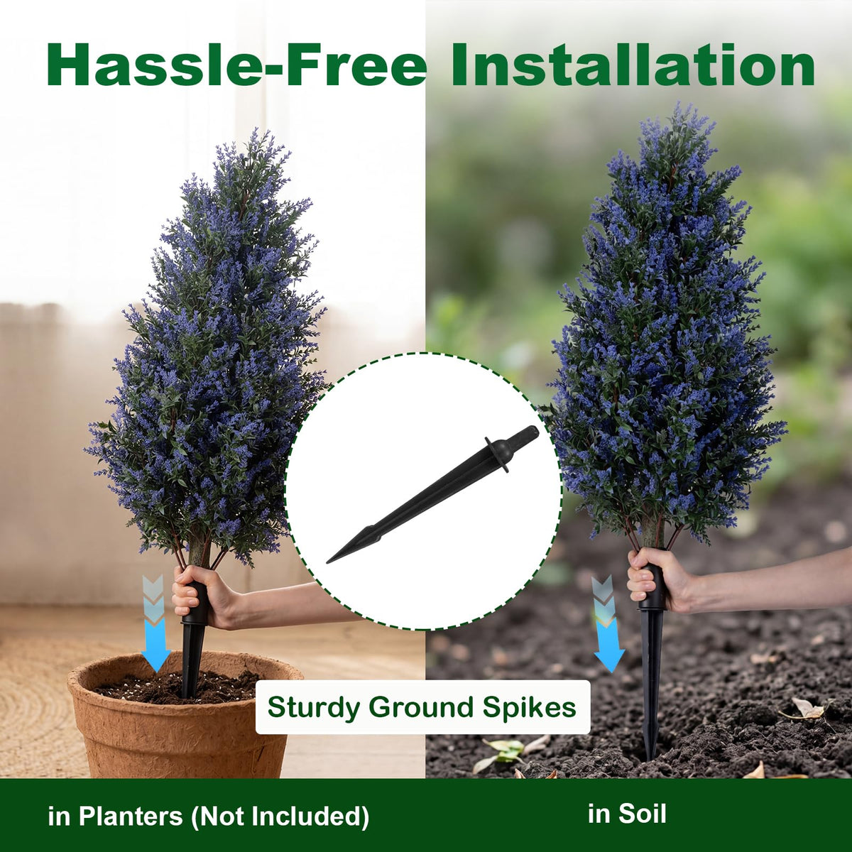 Lucktree 2 Pack Artificial Lavender/Cypress Topiary Trees with Ground Spikes