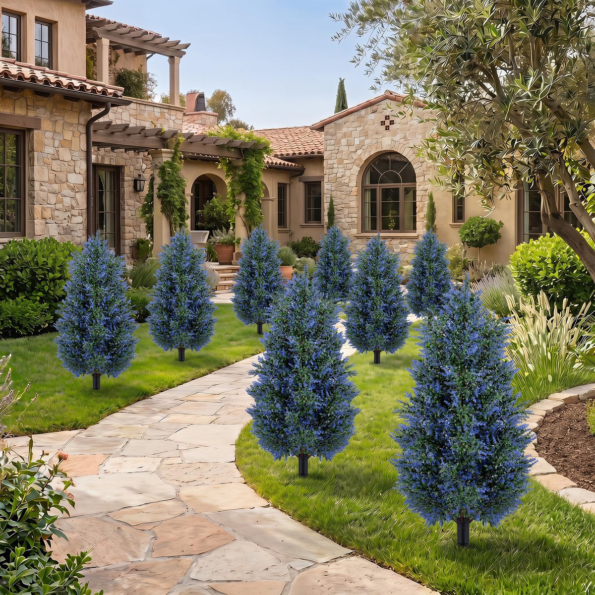 Lucktree 2 Pack Artificial Lavender/Cypress Topiary Trees with Ground Spikes