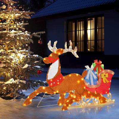 Lucktree 5.6 FT Lighted Christmas Reindeer with Sleigh Decoration
