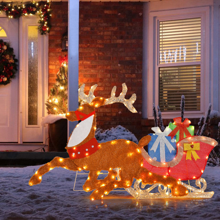 Lucktree 5.6 FT Lighted Christmas Reindeer with Sleigh Decoration