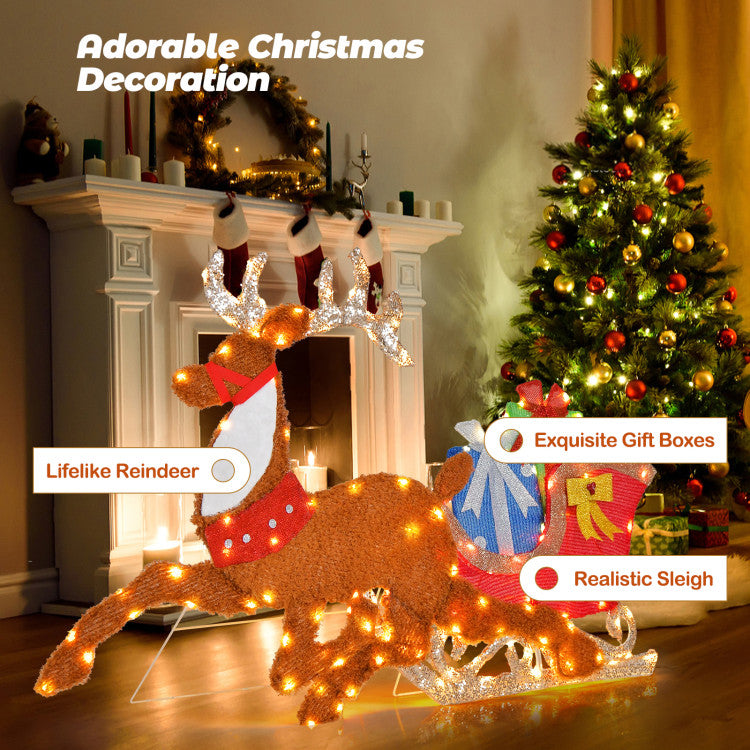 Lucktree 5.6 FT Lighted Christmas Reindeer with Sleigh Decoration