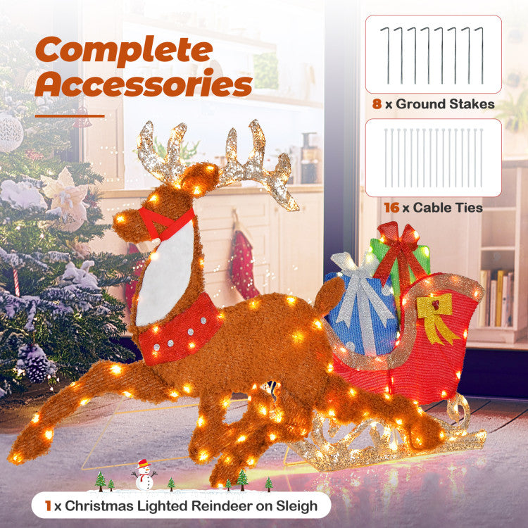 Lucktree 5.6 FT Lighted Christmas Reindeer with Sleigh Decoration