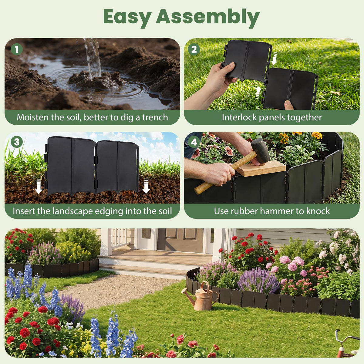 Lucktree 70 Pcs Garden Landscape Edging Border with Interlocking Panels