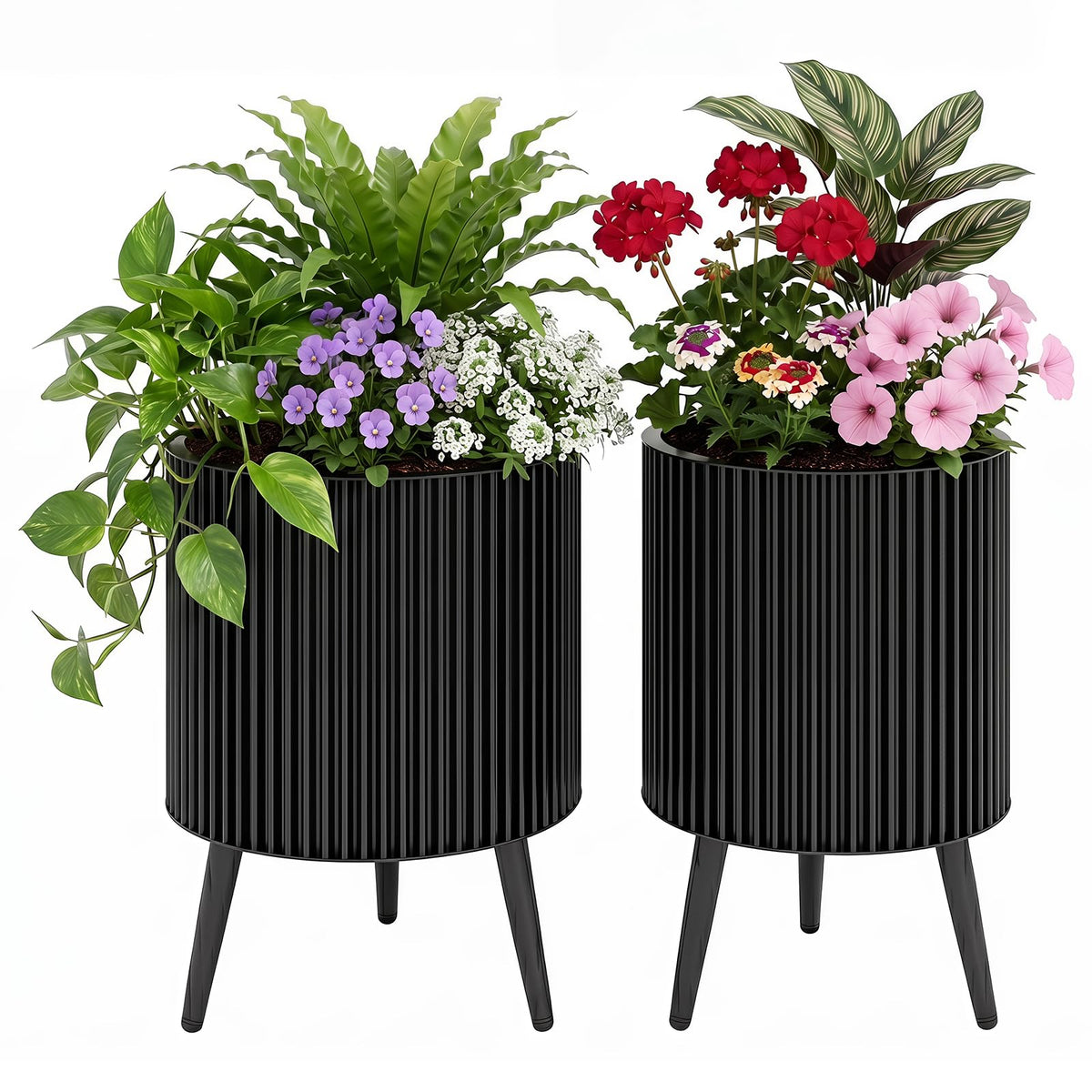 Lucktree Set of 2 Flower Pots with Stand with Drainage Holes