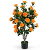 Lucktree 39.5" Artificial Camellia Tree | Faux Flower Plant Tree in Cement-Filled Pot with Blossoms