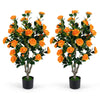 Lucktree 39.5" Artificial Camellia Tree | Faux Flower Plant Tree in Cement-Filled Pot with Blossoms