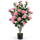Lucktree 39.5" Artificial Camellia Tree | Faux Flower Plant Tree in Cement-Filled Pot with Blossoms