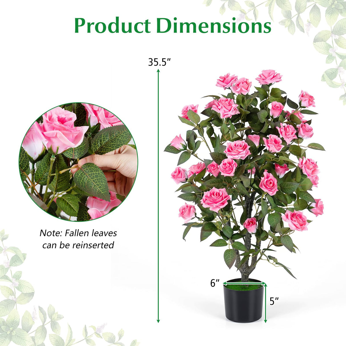 Lucktree 35.5" Artificial Rose Tree with 32 Blooming Flowers | Free Maintenance