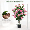 Lucktree 39.5" Artificial Camellia Tree | Faux Flower Plant Tree in Cement-Filled Pot with Blossoms