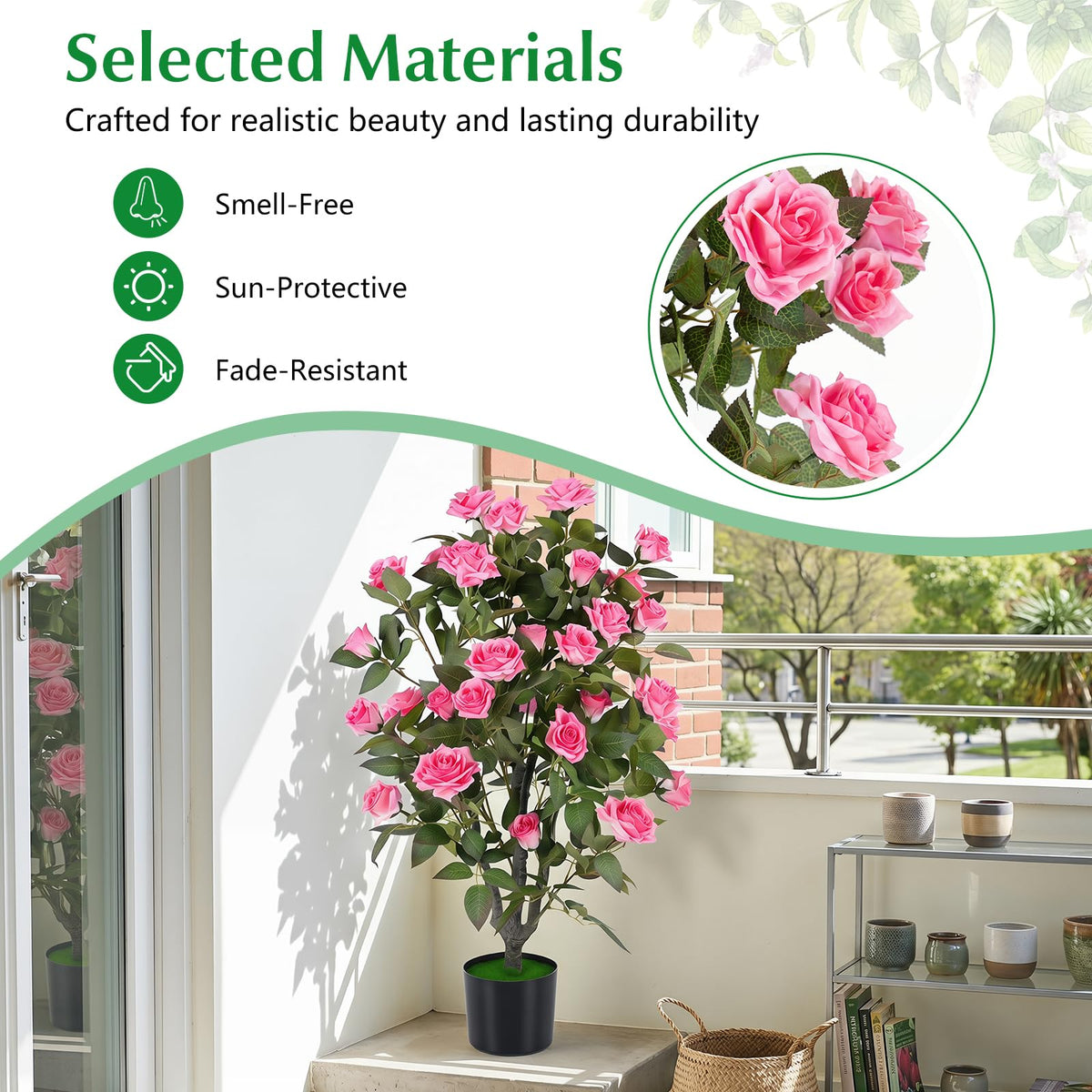 Lucktree 35.5" Artificial Rose Tree with 32 Blooming Flowers | Free Maintenance