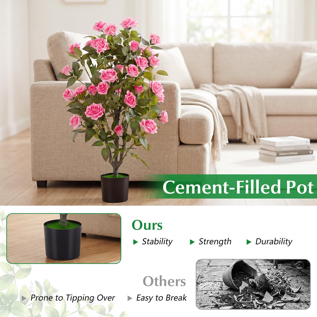 Lucktree 35.5" Artificial Rose Tree with 32 Blooming Flowers | Free Maintenance