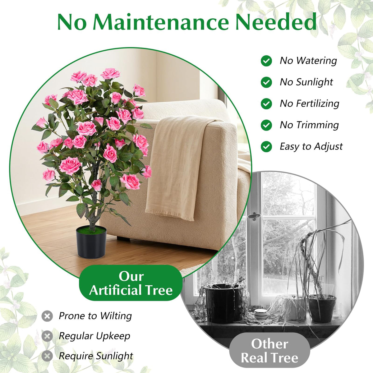 Lucktree 35.5" Artificial Rose Tree with 32 Blooming Flowers | Free Maintenance