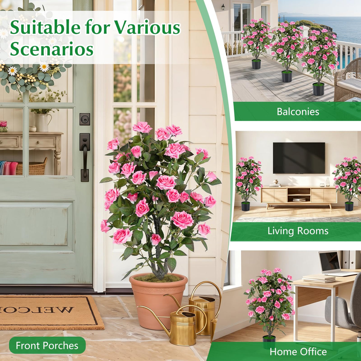 Lucktree 35.5" Artificial Rose Tree with 32 Blooming Flowers | Free Maintenance