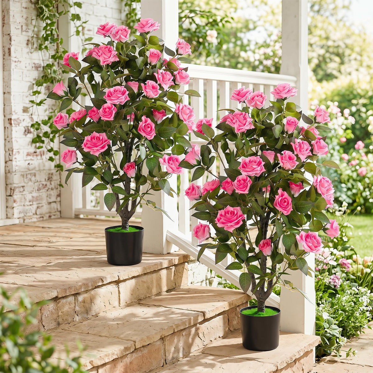 Lucktree 35.5" Artificial Rose Tree with 32 Blooming Flowers | Free Maintenance