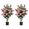 Lucktree 39.5" Artificial Camellia Tree | Faux Flower Plant Tree in Cement-Filled Pot with Blossoms