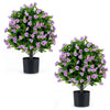 Lucktree 2 Pack Artificial Eucalyptus Topiary Ball Trees w/Flowers & Cement Filled Planter