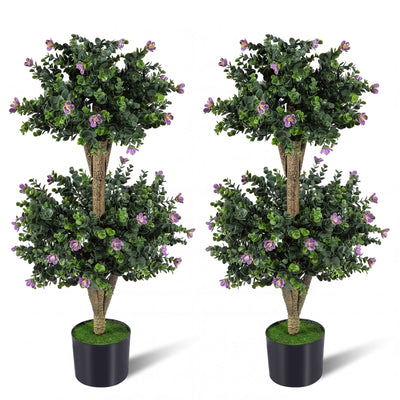 Lucktree 3 FT Artificial Double Ball Boxwood Topiary Trees Set of 2 for Porch Home Decoration