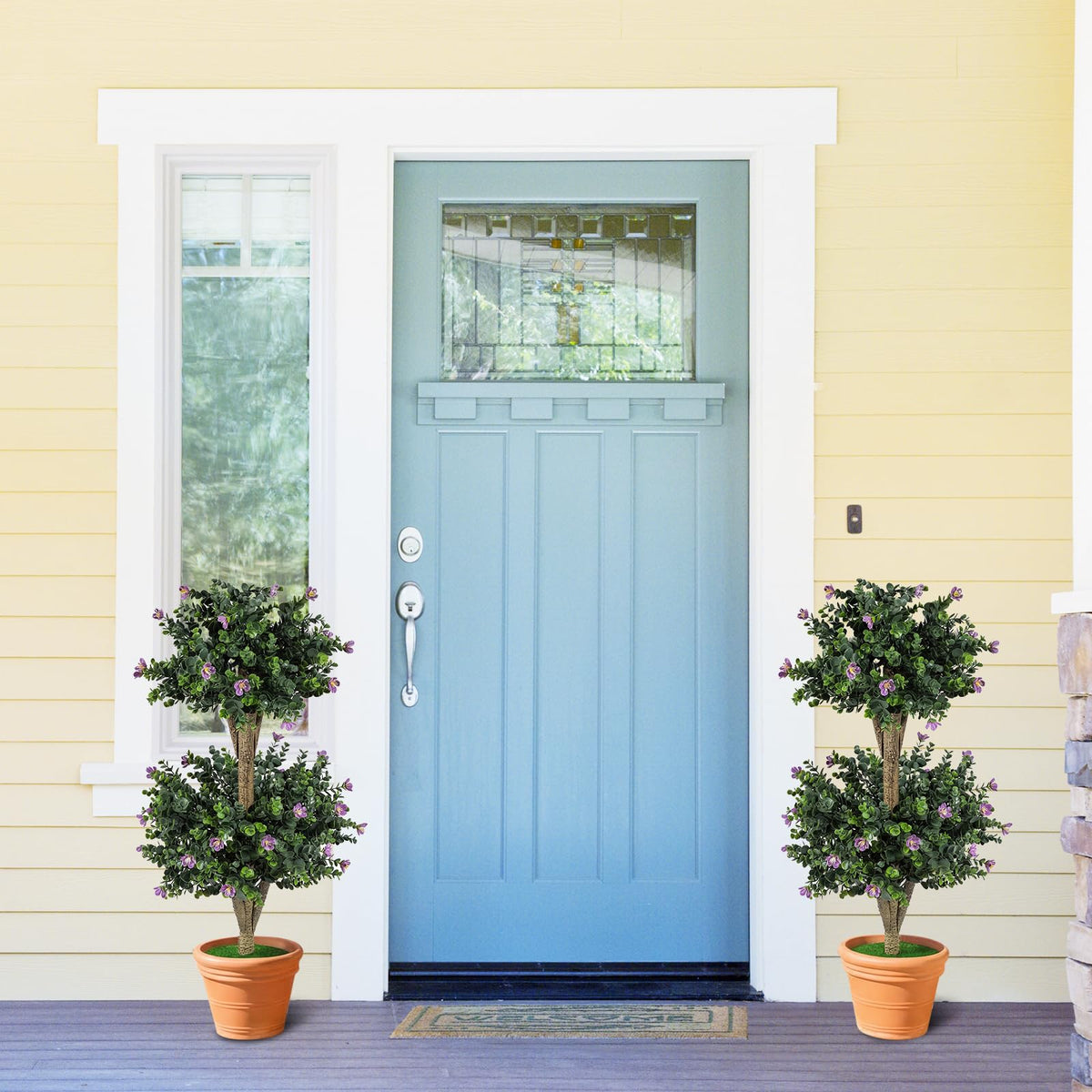 Lucktree 3 FT Artificial Double Ball Boxwood Topiary Trees Set of 2 for Porch Home Decoration