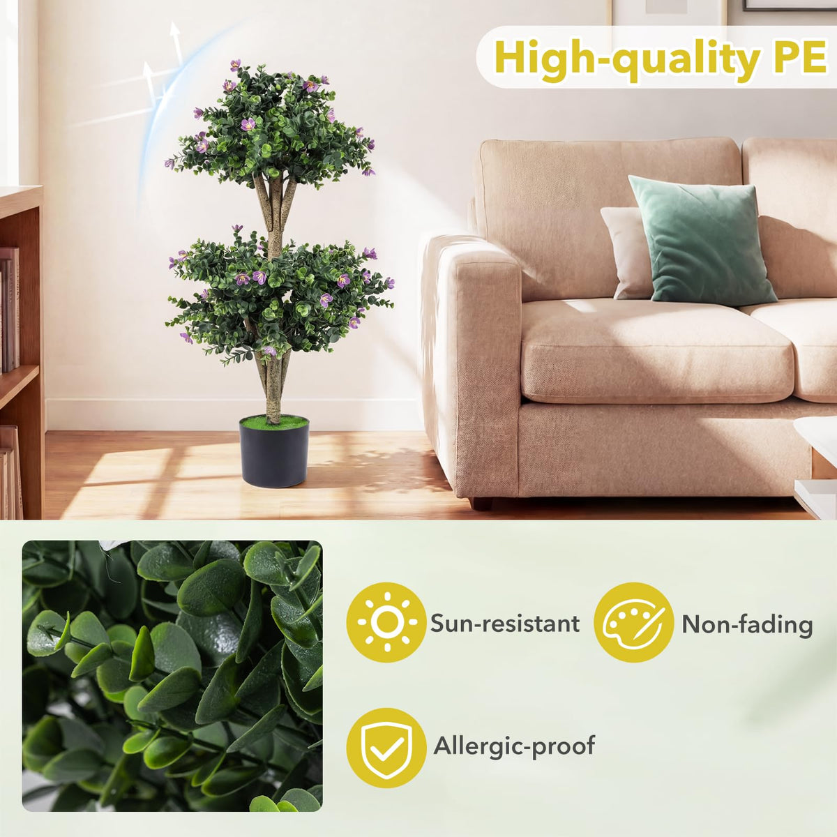 Lucktree 3 FT Artificial Double Ball Boxwood Topiary Trees Set of 2 for Porch Home Decoration
